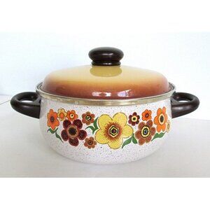 VINTAGE Retro70s Mod Crowning Touch Pot Mid Century Flower Power Enamel Cookware